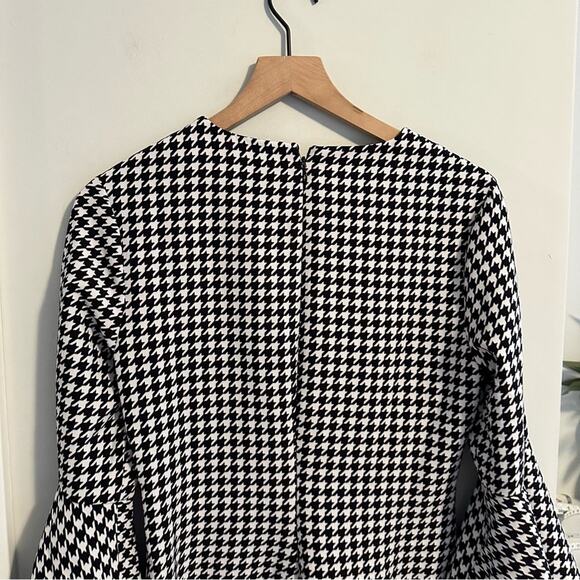 LIKELY Black White Houndstooth Long Sleeve Mini Dress 6 - Picture 9 of 14